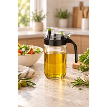 Cam Yağdanlık Ve Zeytinyağlık 660 Ml & Yaylı Otomatik Kapaklı, Sızdırmaz Yağ Şişesi Siyah - 927543623 Siyah