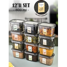 Vienev Renkli Etiketli 12li Peggy Dikdörtgen Baharatlık Seti 800 Ml Antrasit Şeffaf