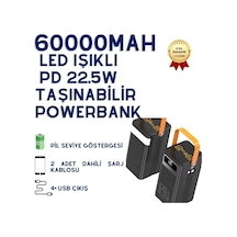 60000mah Led Işıklı Taşınabilir Powerbank-1493 Siyah