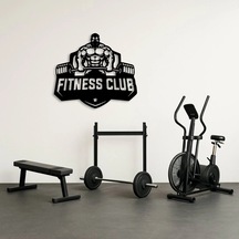 Fitness Club Amblem Tasarımlı Metal Duvar Tablosu Siyah