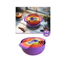 Flora Easy Mix Karıştırma Kabı Seti 9 Parça- Ölçü Kaşığı Ve Süzgeçli Hazırlık Set Mor Çok Renkli