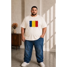 Sngl Tekstil Erkek Büyük Beden Kısa Kollu Romanya Bayrak Baskılı Tişört 3xl 4xl 5xl 6xl 7xl 8xl 9xl Ekru