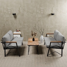 Mb Garden Furnıture Simetri Model, Balkon, Bahçe, Cafe, Metal Koltuk Takımı, Bahçe Takımı ,çay Seti,2+2 Sehpalı Süngerli Açık Gri
