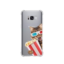 Samsung Galaxy S8 Uyumlu Kedi 1 Baskılı Şeffaf Köşe Korumalı Antişok Kılıf