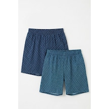 Elemge Pamuklu 2'li Erkek Pijama Şort Ince Compact Penye Lacivert & Mavi Cepli Rahat Kalıp Terletmez Likra Lacivert-Mavi