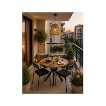 Çam 4 Kişilik Minderli Balkon Takımı, Balkon Masası, Balkon Sandalyesi, Yuvarlak Masa, Yemek Masası, Mutfak Masa Sandalye Takımı, 4 Sandalye 1 Masa Çam/siyah-siyah