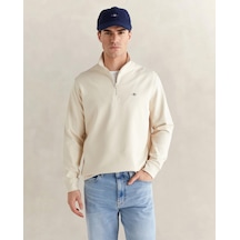 About Blank Gant Erkek Bej Relaxed Fit Yarım Fermuarlı Logolu Sweatshirt Acı Kahverengi
