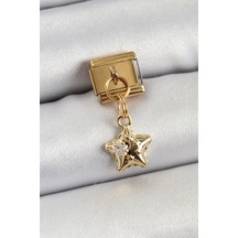 316l Çelik Sallantılı Zirkon Taşlı Yıldız Model Gold Renk Nomination Charm Gümüş