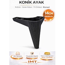 İmt Aksesuar Konik 14 Cm Siyah Mobilya Ayağı Robot Süpürgeye Uyumlu Koltuk Tv Ünitesi Konsol Ayağı Siyah