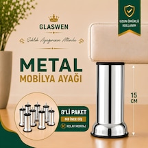 8 Adet Metal Destek Ayağı 15 Cm Krom Mobilya Kanepe Baza Koltuk Ünite Ayakları Metrik 8 Civatalı İnce Diş
