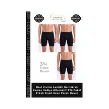 Astrid T Özel Üretim Lastikli Bel Likralı Kumaş Hediye Alternatif 3'lü Paket Erkek Siyah Uzun Paçalı Boxer