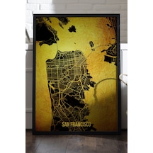 San Francisco Şehir Haritası Siyah Ahşap Çerçeveli Poster, Dekoratif Harita Duvar Tablosu