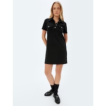 Koton Polo Yaka Elbise Mini Boy A Kesim Kısa Kollu İnci Düğme Ve Cep Detaylı Siyah 5sak80042ek Siyah