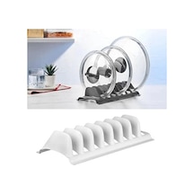 Beyaz - 2 Adet 8 Bölmeli Tencere Kapak Rafı - Simple Tabaklık - Kapak Organizeri Renkli