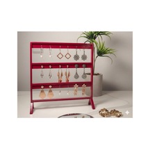 Şık Modern Küpe Standı, Kırmızı Takı Düzenleyici, Takı Standı , Küpe Askısı , 3 Bölmeli Organizer