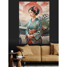 Ahşap Tablo Kimonolu Japon Kadın Portresi
