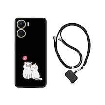 Vivo Y16 Kılıf İpli Boyun Askılı Desenli Silikon Love Cats 1690
