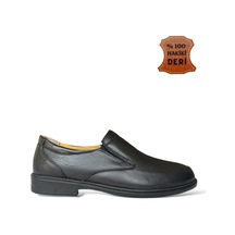Erkek Hakiki Deri Poli Comfort Taban Günlük Ayakkabı Siyah-siyah