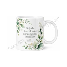 Yaprak Temalı Doğa Sever Baskılı Kupa Bardak Doğa Hediye Porselen Mug Beyaz / Çok Renkli