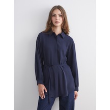 Lcw Modest Lacivert Oversize Kadın Gömlek Tunik