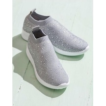 Kadın Sneaker Ayakkabı Gri Taş Detaylı Günlük Rahat Gri