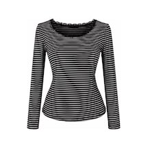 Trender Çizgili Viskon Siyah Kadın Sweatshirt 26ydt1000072 Siyah