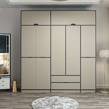 Elina 5 Kapaklı Dolap + Yüklük - Antrasit/kumtaşı Çok Renkli