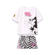 Lolliboomkids Yeni Sezon Siyah Beyaz Pembe Damalı Karakter Baskı Mickey T-shirt Şort Alt Üst Takım Siyah - Beyaz