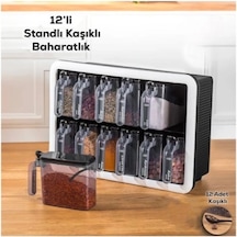 12'li Standlı Kaşıklı Baharatlık Seti Beyaz