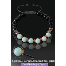 Sertifikalı Doğal Obsidyen - Amazonit Taşı Bileklik - Ayarlamalı Çok Renkli