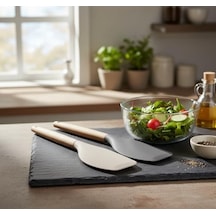 Bambu Saplı Silikon Dar Sıyırma Spatulası, Bambu Uzun Silikon Dar Spatula 27cm 3 Renk Seçenekli Krem 0