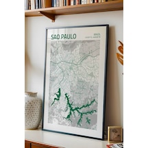 Sao Paulo Brezilya Brazil Haritası Çerçeveli Tablo Salon Ofis Duvar Dekorasyonu Hediyelik Tablo