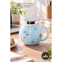 4 Adet Porselen Kupa Ayna Kapaklı Astronot Tasarımlı, Porcelain Mug Cup, Kahve Ve Çay İçin Dekoratif Bardak