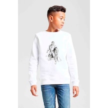 Tshirthane Süper Adam Baskılı Unisex Çocuk Beyaz Sweatshirt Beyaz