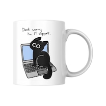 Kedi Baskılı Komik Kupa Bardak It Support Hediyelik Çay Kahve Kupası Coffee Mug Beyaz