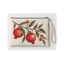 Nar Dalı Baskılı Fermuarlı Makyaj Çantası Bozuk Para Cüzdanı Clutch