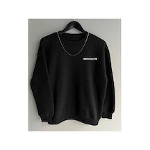 Tarzsokak Siyah Oversize Brooklyn Baskılı Pamuklu Kapşonsuz 0 Yaka Unisex Sweatshirt
