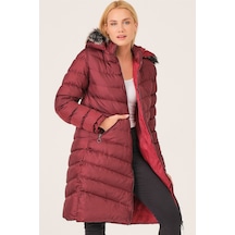 Dewberry Z6690 Kürklü Kapşonlu Kadın Kaban Bordo