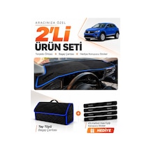 E-biz Volkswagen T-roc 2017-2023 Uyumlu Torpido Örtüsü + Tay Tüyü Çanta - Siyah-mavi - Vw033