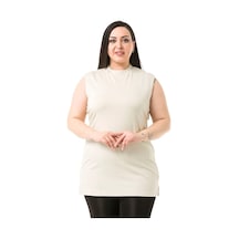 Disentis Büyük Beden Yarım Balıkçı Yanları Yırtmaçlı Uzun Viskon Bej Body