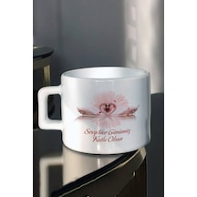 Sevgiliye Hediye Pembe Kuğular Baskılı Çay-Kahve Fincanı