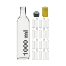 Afracam Maraska Şeffaf 1000 ML Kilitli Kapaklı ve Kapüşonlu Boş Cam Şişe 20 Adet