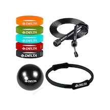 8 Parça Pilates Ve Fitness Seti Mini Pilates Topu, Pilates Çemberi, Ayarlanabilir Atlama İpi Ve 5 Li Direnç Bandı Siyah