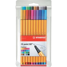 Stabilo Keçe Uçlu İnce Kalem 88 Point 0.4 Mm 20 Renk Askılı Paket 8820 Çok Renkli