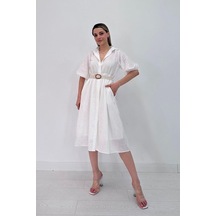 Beyaz Gizli Pat Yakalı Elbise Beyaz Beyaz Gizli Pat Yakalı Elbise Beyaz