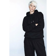 İçi Polarlı Kapşonlu Kadın Sweatshirt Hoodie Siyah