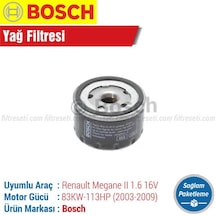 Renault Megane 2 1.6 16V Bosch Yağ Filtresi 2003-2009 N11.17210