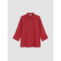 Lcw Everyday Kırmızı Polo Yaka Armürlü Kadın Tunik