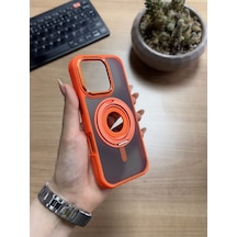 Apple Uyumlu iPhone 16 Standlı Ve Yüzüklü Magsafe Kılıf Soocase721 Turuncu
