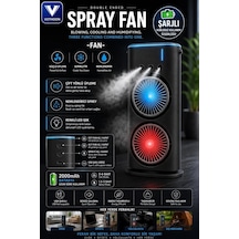 Çift Başlıklı Sprey Fan Nemlendirici Ve Renkli Led Işıklı Siyah Çok Renkli